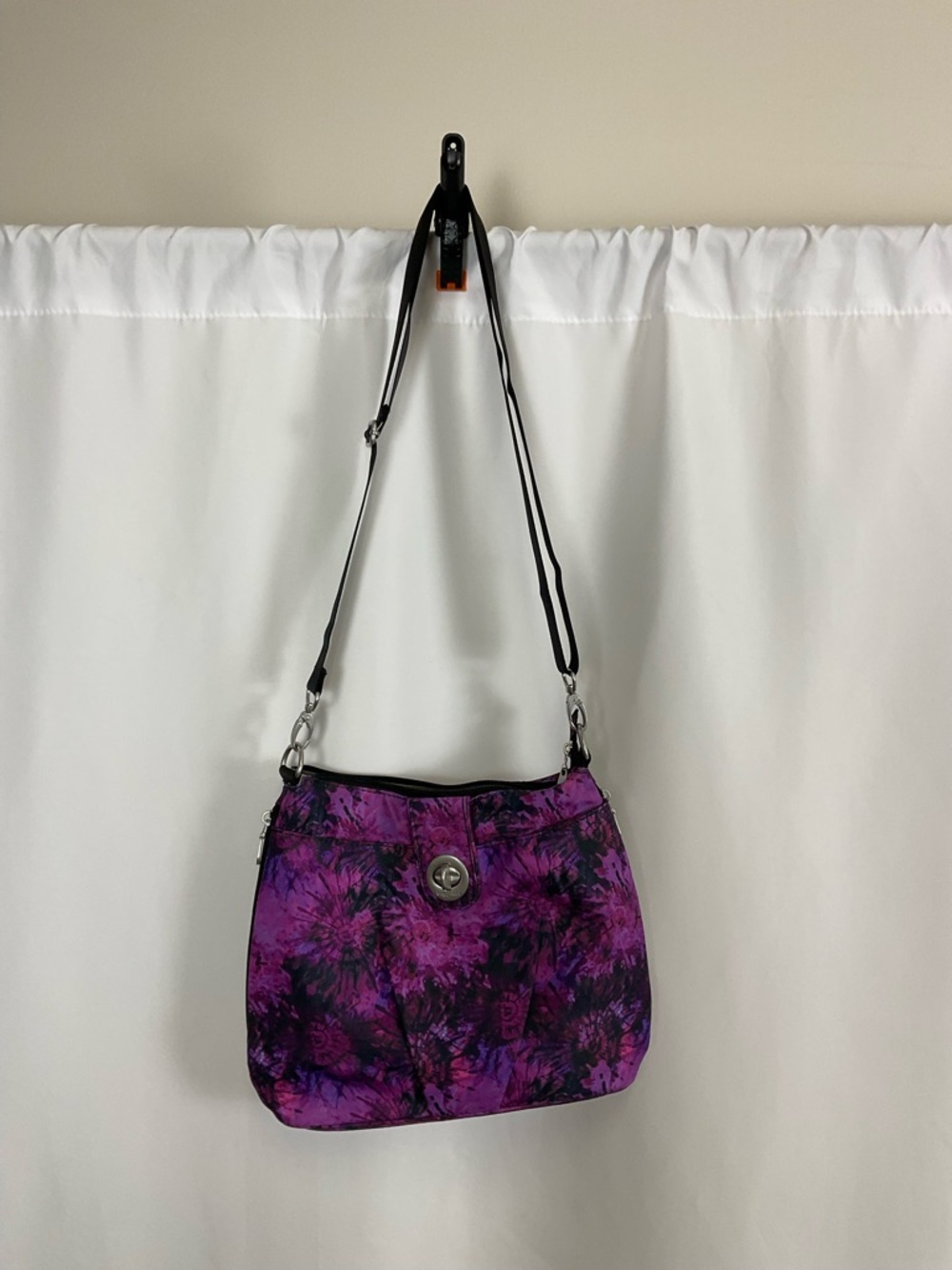 Baggallini Purple Tie-Dye Crossbody Bag with Black Adjustable Strap - Picture 3 of 10